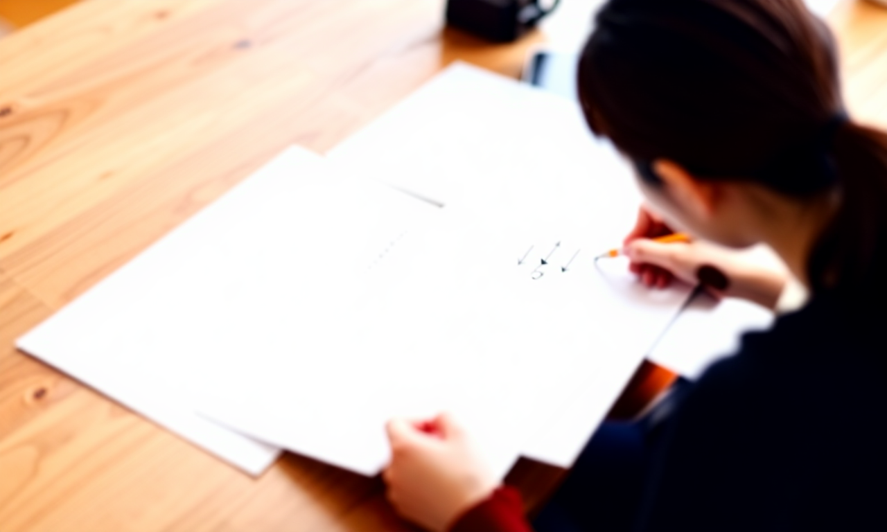 机に広げた原稿を読み返し、鉛筆でメモを書き添える
